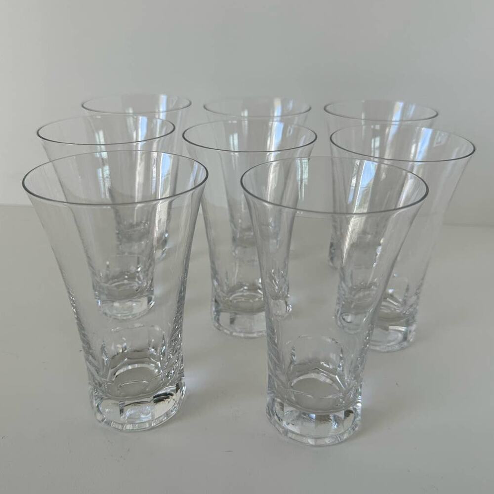 Vintage Fostoria Stockholm crystal thumbprints, 1960s highball glasses set of 8